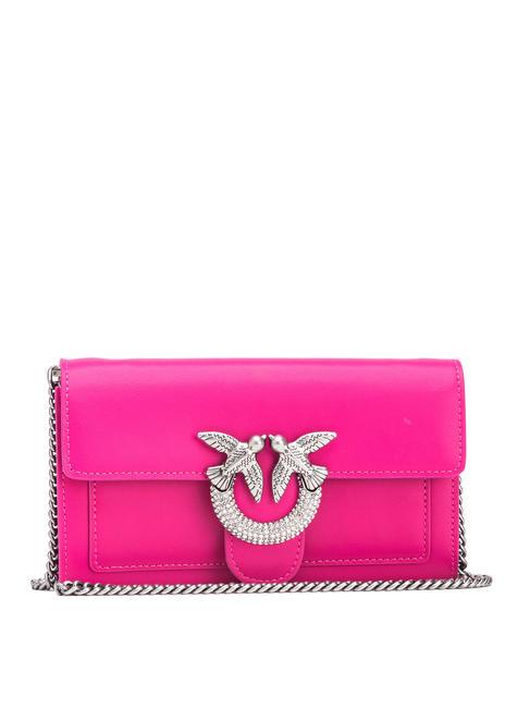 PINKO LOVE ONE Clutch-Geldbörse aus Leder mit Strasssteinen rosa pinko-altes Silber - Damentaschen