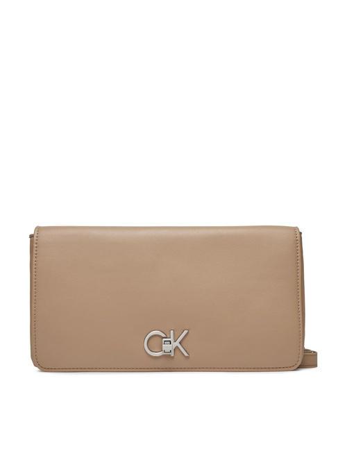 CALVIN KLEIN RE-LOCK DOUBLE GUSETTE Schulter-Clutch silberner Nerz - Damentaschen