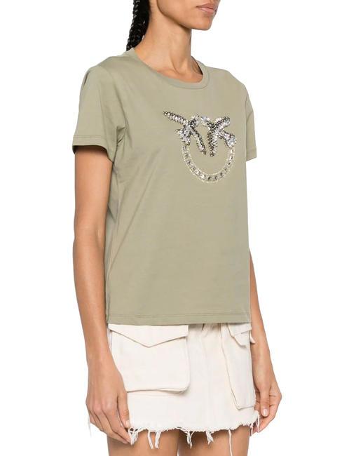 PINKO QUENTIN T-Shirt mit Schmuckapplikation Vertivergrün - T-Shirts und Tops für Damen