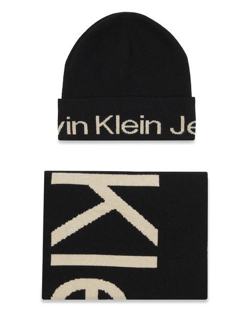 CALVIN KLEIN CK JEANS GIFTBOX MONO Mütze und Schal aus Baumwolle Schwarz - Schals