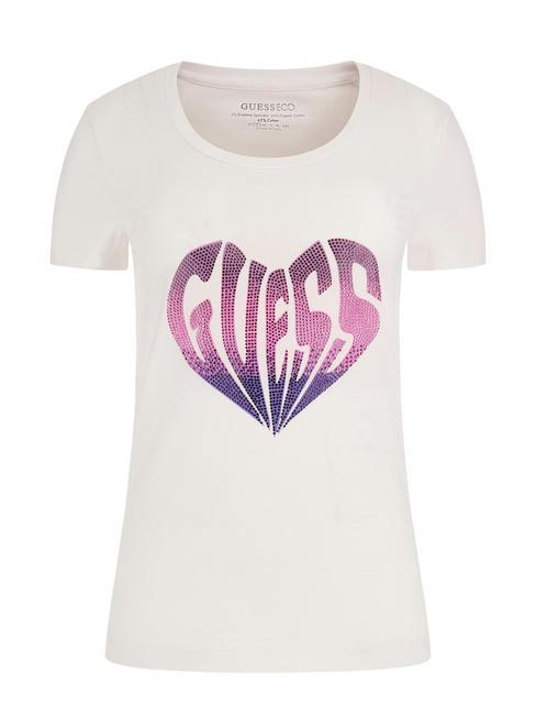 GUESS HEART Stretch-T-Shirt mit Strasssteinen purweiß - T-Shirts und Tops für Damen