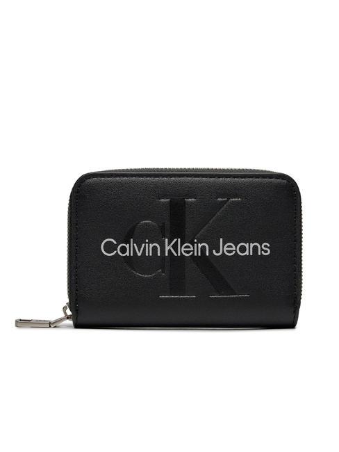 CALVIN KLEIN CK JEANS SCULPTED Geldbörse mit mittlerem Reißverschluss Schwarz/Metallic-Logo - Brieftaschen Damen