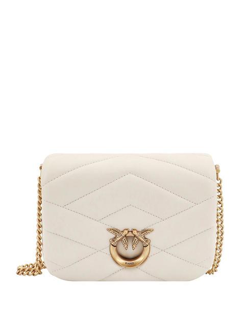 PINKO LOVE CLICK PUFF Mini-Tasche aus gestepptem Leder Seide weiß-antikgold - Damentaschen