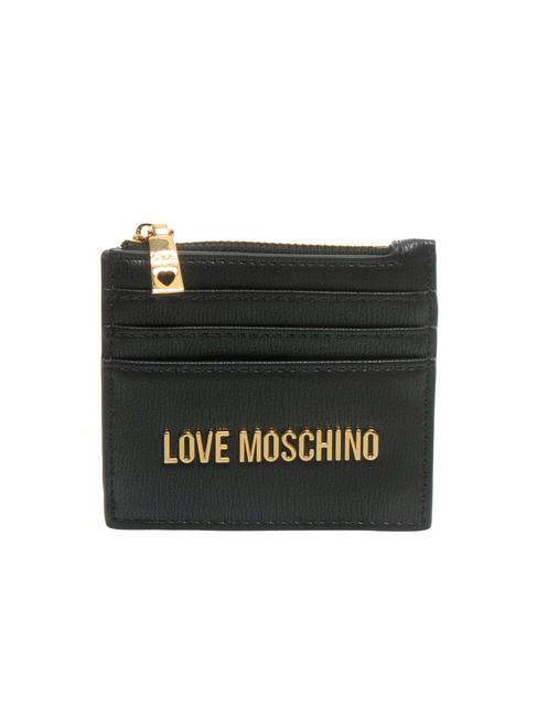 LOVE MOSCHINO METALLIC LOGO Flaches Kartenetui mit Reißverschluss Schwarz - Brieftaschen Damen