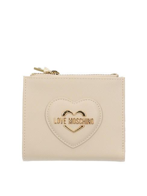 LOVE MOSCHINO BOLD HEART Kleine Geldbörse mit doppeltem Reißverschluss Elfenbein - Brieftaschen Damen