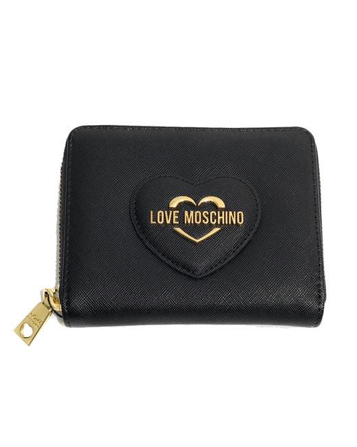 LOVE MOSCHINO BOLD HEART Mittelgroße Geldbörse mit umlaufendem Reißverschluss Schwarz - Brieftaschen Damen
