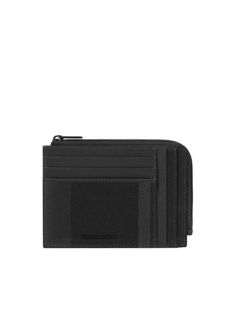 PIQUADRO S131 Kartenetui mit Reißverschluss aus Leder und Stoff Schwarz - Brieftaschen Herren