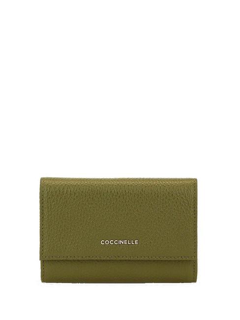 COCCINELLE METALLIC SOFT Bifold-Brieftasche aus gehämmertem Leder Loden - Brieftaschen Damen