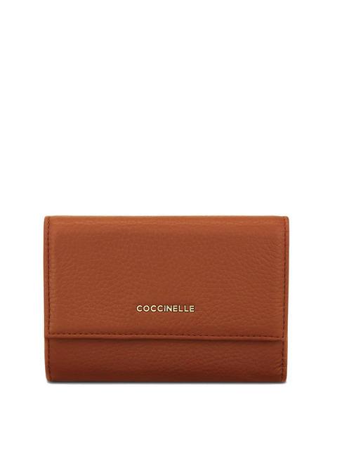 COCCINELLE METALLIC SOFT Bifold-Brieftasche aus gehämmertem Leder Ahorn - Brieftaschen Damen