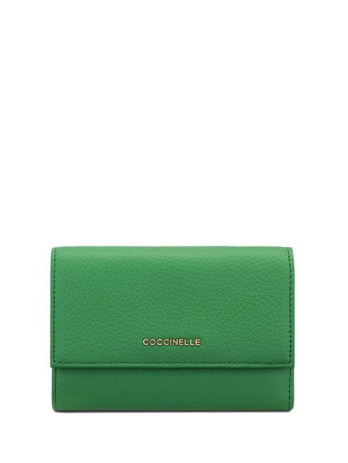 COCCINELLE METALLIC SOFT Bifold-Brieftasche aus gehämmertem Leder Pfefferminze - Brieftaschen Damen