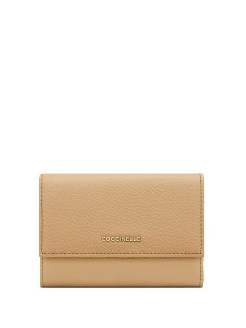 COCCINELLE METALLIC SOFT Bifold-Brieftasche aus gehämmertem Leder getoastet - Brieftaschen Damen