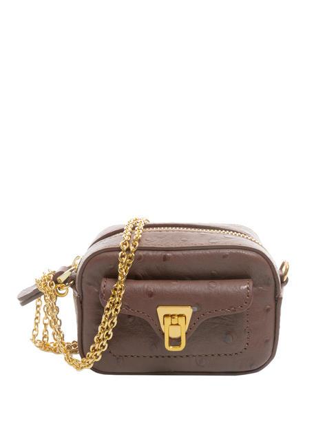 COCCINELLE BEAT OSTRICH Mikrotasche aus Leder mit Straußenprägung Johannisbrot - Damentaschen