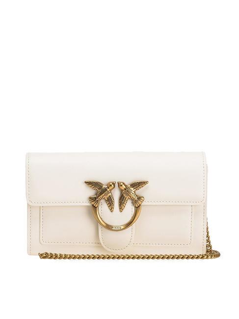PINKO LOVE ONE Portemonnaie-Clutch aus Leder Seide weiß-antikgold - Damentaschen