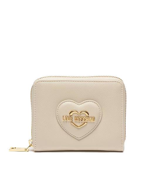 LOVE MOSCHINO BOLD HEART Mittelgroße Geldbörse mit umlaufendem Reißverschluss Elfenbein - Brieftaschen Damen