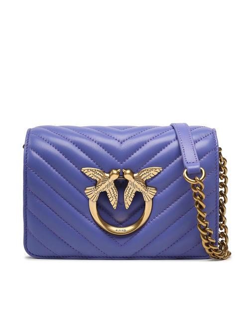 PINKO LOVE CLICK MINI Tasche aus gestepptem Nappaleder Blau von Korsika-an. Gold - Damentaschen