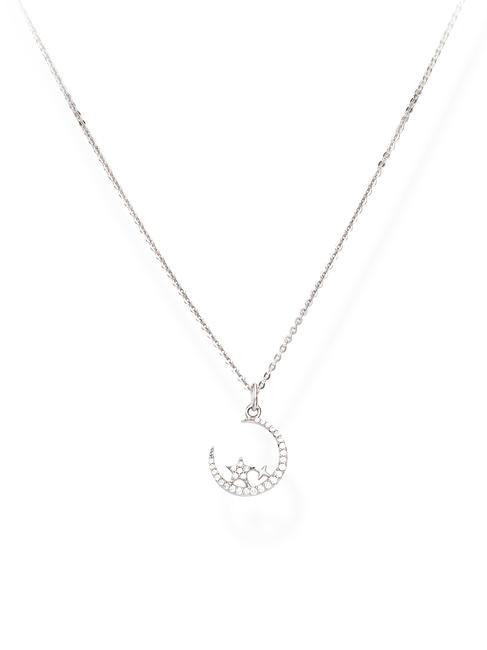 AMEN DIAMONDS Mond-Stern-Charm-Halskette mit Zirkonen Rhodium - Halsketten