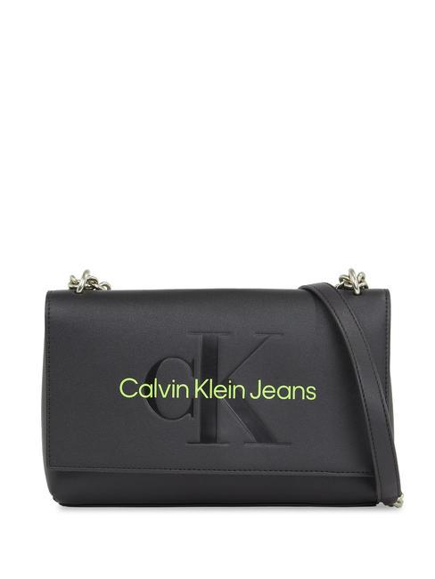 CALVIN KLEIN SCULPTED EW MONO Tasche mit Klappe und Kettenschultergurt schwarz/scharfgrün - Damentaschen