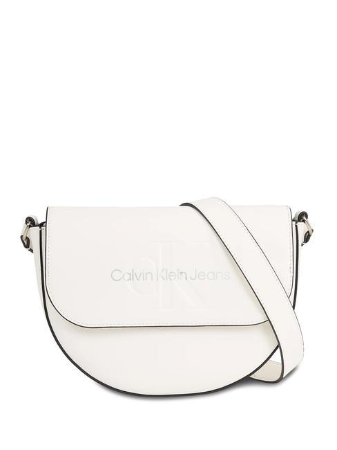CALVIN KLEIN CK JEANS Sculpted  Mini-Satteltasche mit Schultergurt weiß/silbernes Logo - Damentaschen