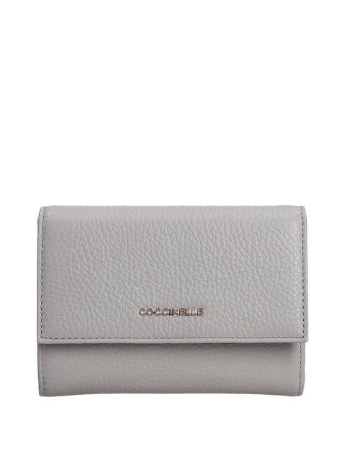 COCCINELLE METALLIC SOFT Bifold-Brieftasche aus gehämmertem Leder hellgrau - Brieftaschen Damen
