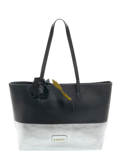 BRACCIALINI SARA Einkaufstasche aus Leder schwarzes Silber - Damentaschen