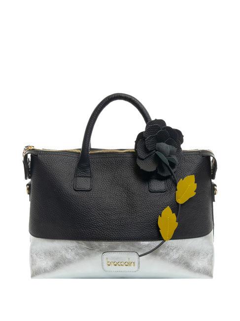 BRACCIALINI SARA Lederhandtasche mit Schultergurt schwarzes Silber - Damentaschen