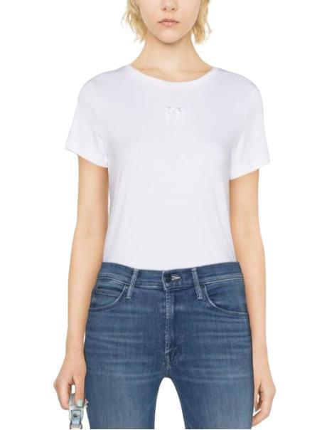 PINKO BUSSOLOTTO T-Shirt mit Liebesvögel-Stickerei strahlend weiß - T-Shirts und Tops für Damen