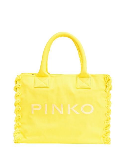 PINKO BEACH Einkaufstasche aus recyceltem Canvas Sonnengelb-Antikgold - Damentaschen