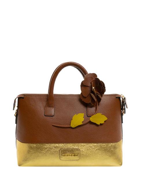 BRACCIALINI SARA Lederhandtasche mit Schultergurt braun/gold - Damentaschen