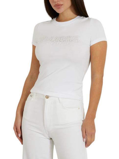 GUESS SANGALLO T-Shirt aus Stretch-Baumwolle purweiß - T-Shirts und Tops für Damen