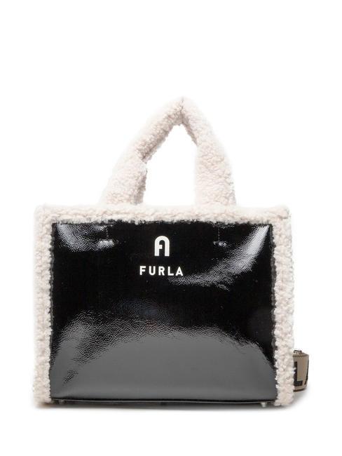 FURLA OPPORTUNITY Handtasche mit Schultergurt weiße Baumwolle + schwarzes + schwarzes Seil - Damentaschen