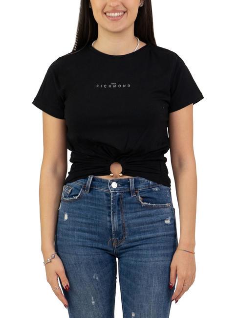 JOHN RICHMOND ERTONE Crop-Top-T-Shirt mit Ring schwarz/silv - T-Shirts und Tops für Damen