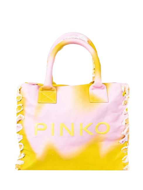 PINKO BEACH Einkaufstasche aus recyceltem Canvas Limette/Rosa - Damentaschen