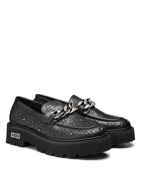 CULT SLASH 3194 Leder-Loafer mit floralen Perforationen Schwarz - Damenschuhe