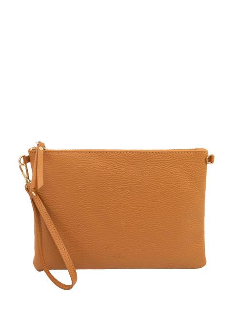 LESAC CLAUDIA Dollar-Clutch aus Leder mit Schultergurt dunkles Leder - Damentaschen