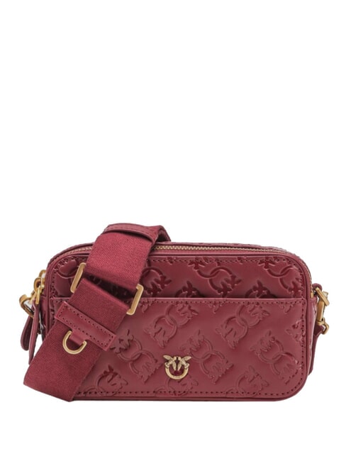 PINKO EMBOSSED LOGO Schulterkameratasche Bordeaux-Merlot-Antikgold - Damentaschen
