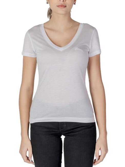 GUESS VN SS LIGHT BASIC Weiches T-Shirt mit V-Ausschnitt purweiß - T-Shirts und Tops für Damen