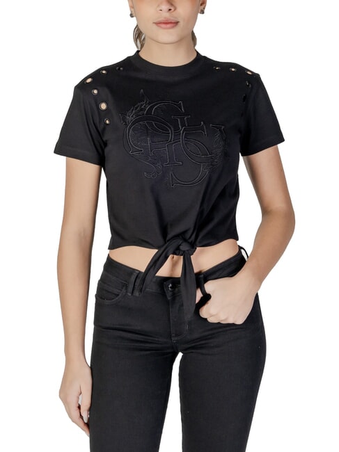 GUESS CN SS EYELET T-Shirt mit Knoten und Stickerei jetbla - T-Shirts und Tops für Damen
