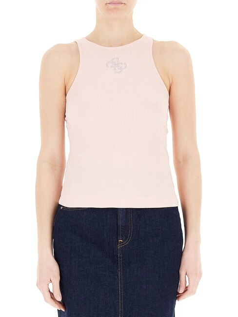 GUESS NEW SL ROUND GUENDALINA 4G-Tanktop mit Strass-Logo rosa Perle - T-Shirts und Tops für Damen