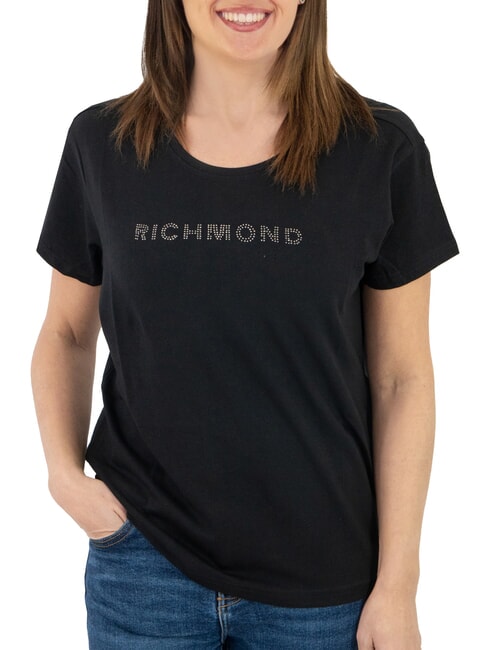 JOHN RICHMOND MECHI Stretch-T-Shirt mit Strass-Logo Schwarz - T-Shirts und Tops für Damen