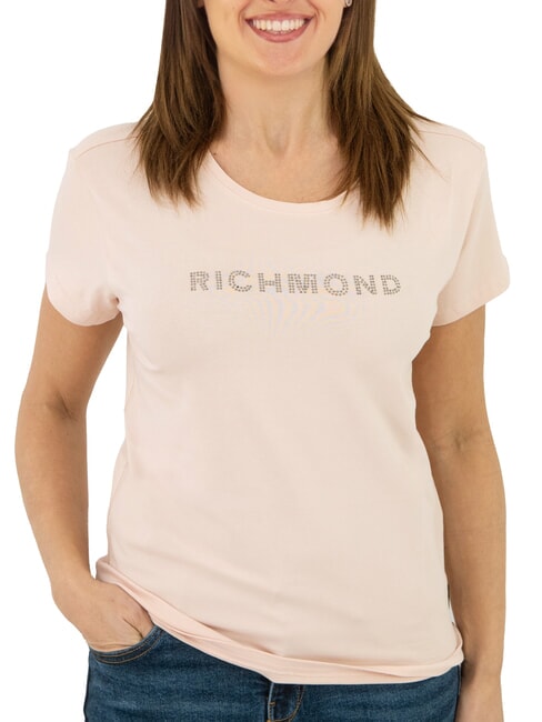 JOHN RICHMOND MECHI Stretch-T-Shirt mit Strass-Logo Pulver - T-Shirts und Tops für Damen