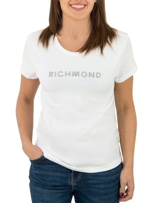 JOHN RICHMOND MECHI Stretch-T-Shirt mit Strass-Logo nicht-gerade weiss - T-Shirts und Tops für Damen