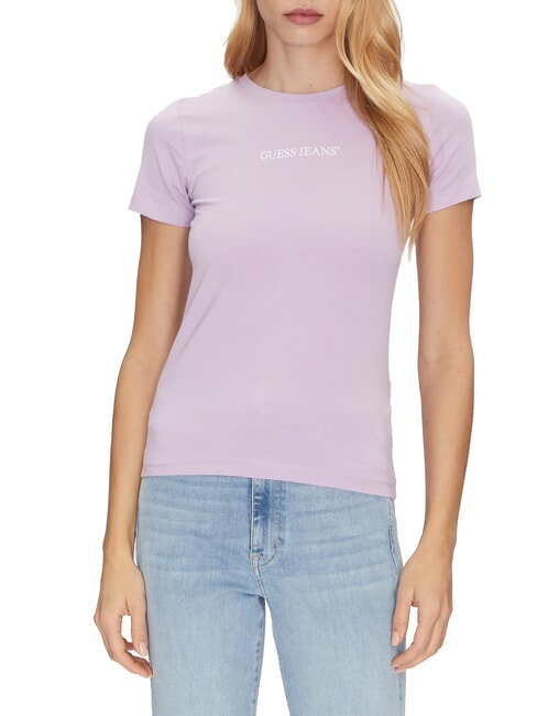 GUESS JEANS SLIM LOGO Slim-Fit-Stretch-T-Shirt lila Blume - T-Shirts und Tops für Damen