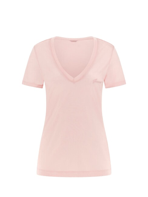 GUESS VN SS LIGHT BASIC Weiches T-Shirt mit V-Ausschnitt rosa Perle - T-Shirts und Tops für Damen