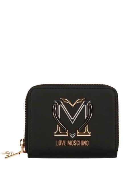LOVE MOSCHINO GOLDEN HEART Mittelgroße Brieftasche mit Rundum-Reißverschluss Schwarz - Brieftaschen Damen