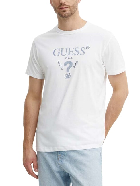 GUESS TRIANGLE Baumwoll-T-Shirt mit Aufdruck purweiß - Herren-T-Shirts