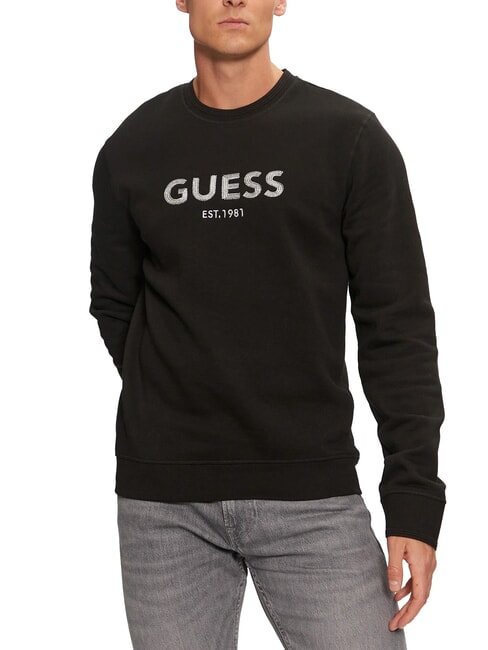 GUESS BOX Sweatshirt mit Logo-Stickerei in Metallic-Optik jetbla - Sweatshirts Herren
