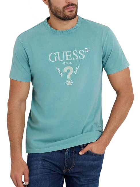 GUESS TRIANGLE Baumwoll-T-Shirt mit Aufdruck zartes Blaugrün - Herren-T-Shirts
