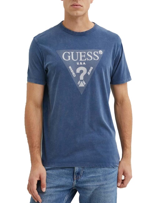 GUESS TRIANGLE Baumwoll-T-Shirt mit Aufdruck Wimpel blau - Herren-T-Shirts