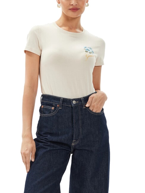 GUESS FLOWERS Stretch-T-Shirt Vanille-Rouge - T-Shirts und Tops für Damen