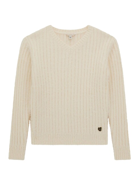 GUESS KIDS Gerippter Pullover mit V-Ausschnitt cremwhi - Kinderpullover